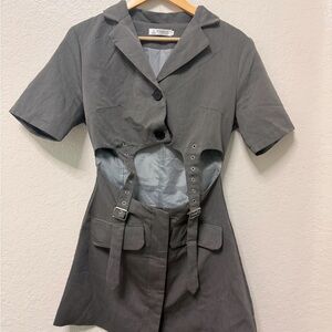 Gray Short Sleeve Cutout Dress